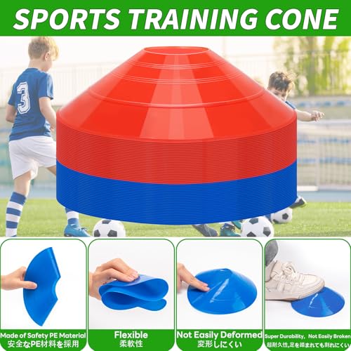 BiAnYC Soccer Cones for Sports Training,Small Sports Traing Agility Cones for Basketball Football Practice,Flexible Portable Disc Mini Cones,for Indoor/Outdoor Games,Set of 50 (Blue+Red)