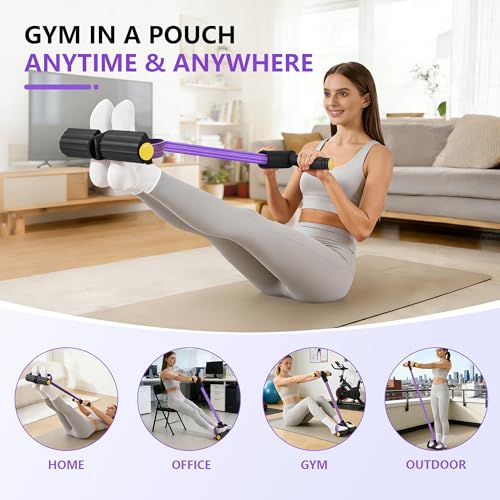 Pedal Resistance Band with Handle, 6-Tube Natural Rubber Exercise Bands - color: Black & Purple