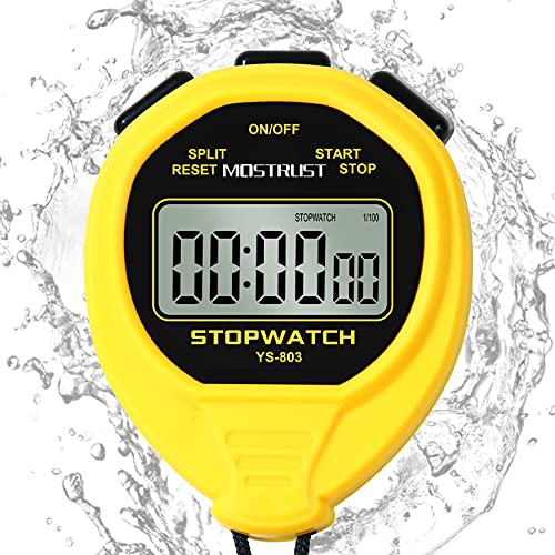 Stopwatch Sports Timer, Digital Stop-Watch - style: 1Lap waterproof Yellow