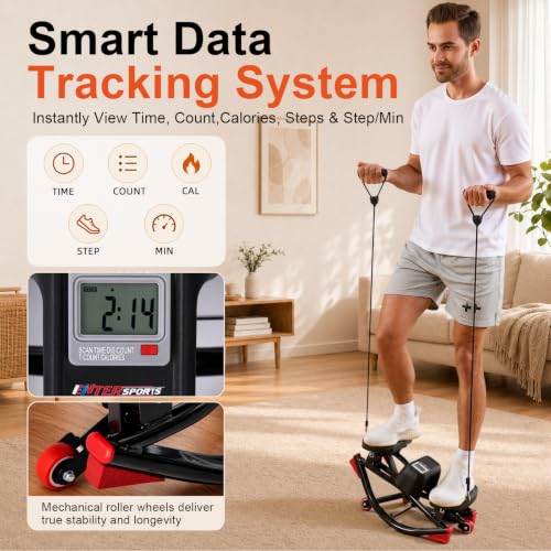 Rocking Stepper for Home Exercise - U-Track Low-Impact Stepper with Resistance Bands, Massage Pedals & Eco-Friendly Mat, Anti-Slip Balance Board for Full Body Workout, 330 LBS Capacity