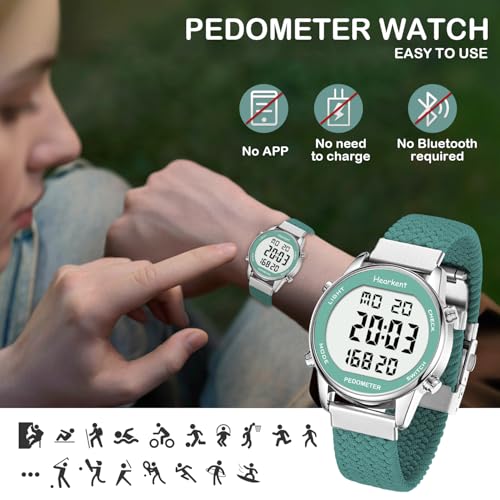 Hearkent Pedometer Watch,Step,Mileage&Calorie Tracker,Large Numbers - color: Green