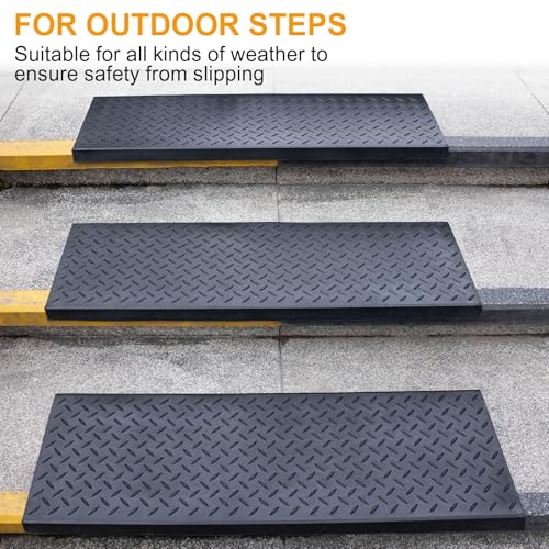 Spurtar 35" x 9.85" Rubber Stair Treads, 3 Pack Outdoor Stair Treads, Black - color: Black-Diamond, size: 35" x 9.85"-3Pack
