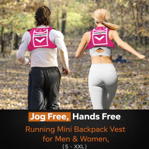 Running Mini Backpack Vest for Men & Women - Hi-viz gear, Holds Valuables, any Phone - Ideal for Fitness, Walking, Cycling! - color: Hot Pink