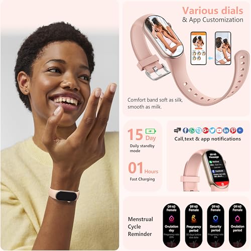 FITVII Slim Fitness Tracker with Blood Oxygen, Blood Pressure, 24/7 Heart Rate and Sleep Tracking, IP68 Waterproof Activity Trackers and Smart Watches with Step Tracker, Pedometer for Women Men - color: Blush