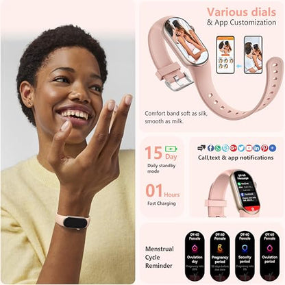 FITVII Slim Fitness Tracker with Blood Oxygen, Blood Pressure, 24/7 Heart Rate and Sleep Tracking, IP68 Waterproof Activity Trackers and Smart Watches with Step Tracker, Pedometer for Women Men - color: Blush