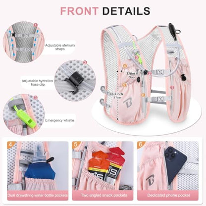 BECOJADDE Running Vest for Women Men, 5L/6L Lightweight Hydration Backpack Running Pack for Marathon, Trail, Cycling, Hiking, Jogging - color: Pink