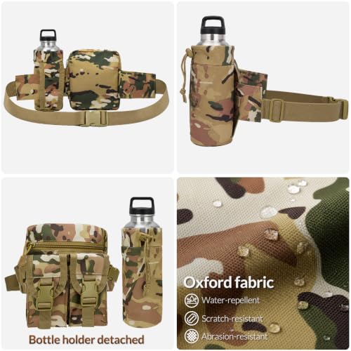 Fanny Pack Waist Bag, Lightweight Waist Pack with Detachable Water Bottle Holder & 5 Pockets, Hydration Hip Packs for Men Women Hiking Running Dog Walking Cycling Outdoor Workout Travel - CP Camo - color: CP Camo - Bottle Holder