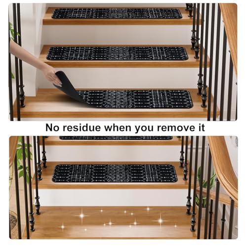 OJIA Stair Treads Non-Slip Stair Runners for Wooden Steps 15PCS 30"x8" - color: Black/Boho, size: 30" x 8"