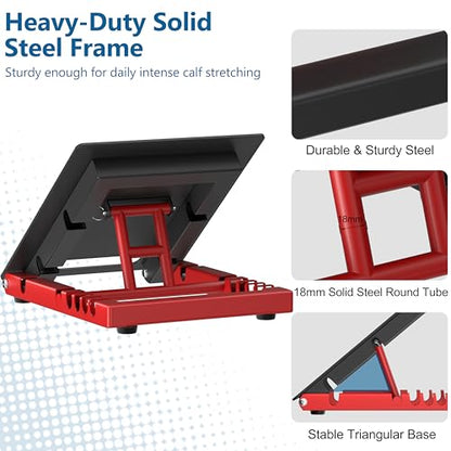 Adjustable Steel Slant Board for Calf Stretching, 5 Angles, 650 lb - color: Red+black