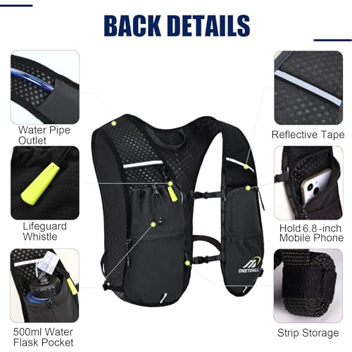 Running Vest for Women & Men, 6L Hydration Backpack with 2L Water Bladder, Lightweight Water Backpack for Trail Running, Marathon, Hiking, Cycling, Jogging, Adjustable Fit - color: Black Vest with 2L Bladder
