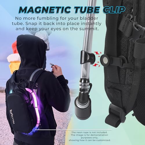 ELYTRA Air Hydration Pack with 2L Bladder, Magnetic Tube Clip | Customizable Rave & Festival Backpack | Lightweight Hydration Backpack for Hiking, Running, Biking & Outdoor Adventures - color: Black