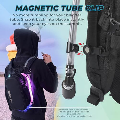 ELYTRA Air Hydration Pack with 2L Bladder, Magnetic Tube Clip | Customizable Rave & Festival Backpack | Lightweight Hydration Backpack for Hiking, Running, Biking & Outdoor Adventures - color: Black