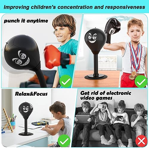 HZG Desktop Punching Bag, Stress Buster with Suction Cup for Office Table and Counters, Heavy Duty Stress Relief Ball, Desk Boxing Punch Ball, Funny Toys for Kids Coworkers and Friends - color: black