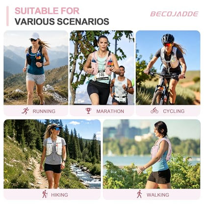 BECOJADDE 5L Running Vest for Women, Hydration Backpack Lightweight & Breathable for Trail Running, Marathon, Hiking, Cycling - color: Pink