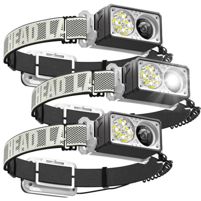 LED Headlamp Rechargeable, 2500 High Lumens Head Lamp with Red Light 8 Modes，Waterproof Lightweight Hardhat Head Flashlight for Camping Running Fishing Crafting Mechanic Work - size: 3 Pack