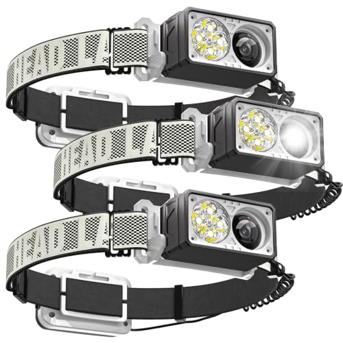 LED Headlamp Rechargeable, 2500 High Lumens Head Lamp with Red Light 8 Modes，Waterproof Lightweight Hardhat Head Flashlight for Camping Running Fishing Crafting Mechanic Work - size: 3 Pack