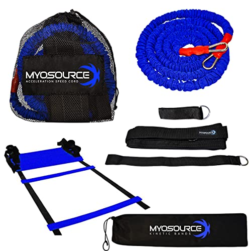 Speed and Agility Exercise Ladder Kit – Acceleration Speed Cord™ and Speed Training Workout Ladder – Improve Footwork, Foot Speed/Quickness, Change of Direction, Strength and Power - color: Small Belt (31 inch Waist or Less)