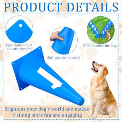 12 Inch Dog Agility Hurdle Cone Set with 10 Blue Training Cones 2 Number Stickers Distance Adjustable Dog Agility Course Backyard Equipment for Pet Obstacle Course for Obedience Rehabilitation Starter