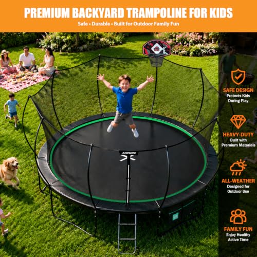 Trampoline with Net, Basketball Hoop, Ladder Anchor Kit for Backyard Family - size: 15FT