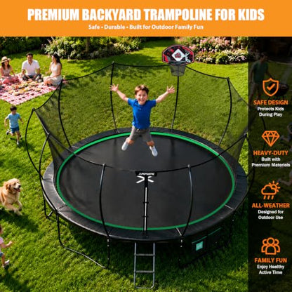 Trampoline with Net, Basketball Hoop, Ladder Anchor Kit for Backyard Family - size: 12FT