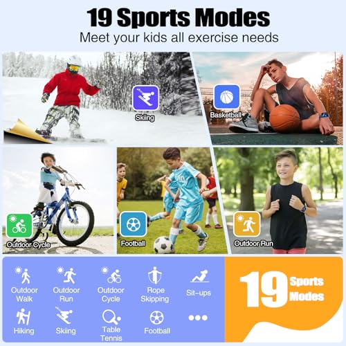 meoonley Kids Watch for Girls Boys with IP68 Waterproof, Girls Watch with 19 Sports Modes, Sleep Tracking, Pedometer, Stopwatch, Kids Activity Tracker, Birthday Gifts for Girls Age 6-15 Years Old - color: Blue