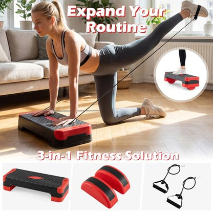 Goplus 3-in-1 Aerobic Step Platform, 600 LBS Adjustable Exercise Stepper - color: Red