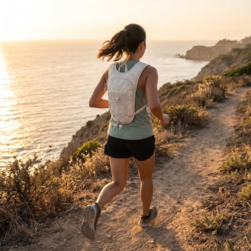 Lightweight Hydration Backpack 2L Water Bladder Pack for Running, Cycling, Hiking – Anti-Theft Water Backpack with Phone Holder, Trekking Pole Holder & Reflective Strips for Men & Women - color: White
