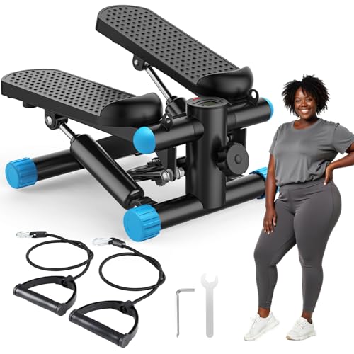 OLIXIS Steppers for Exercise At Home Workout Equipment, Mini Stepper Exercise Machine for Senior Citizens, Twist Stepper with Resistance Bands, Cardio Weight Loss Equipment Home Fitness - color: Black&Blue