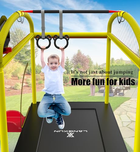 6.5FT Rectangle Trampoline with Swing Basketball Outdoor Climb Slide Trampoline for Kids Recreation Trampolines with Enclosure Safety Net - color: 6.5ft trampoline