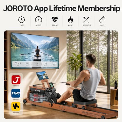 JOROTO Water Rowing Machines for Home, Foldable Rowing Machine with 400LBS Weight Capacity, Dedicated Monitor & Bluetooth APP, Large Water Tank & Comfortable Seat for Immersive Water Rower