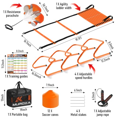 Agility Ladder, Agility Speed Training Equipment Set, 20ft Speed Ladder - color: Orange