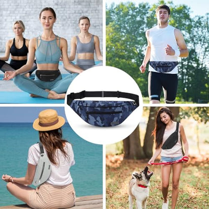 MAXTOP Large Fanny Pack Cross Body Bag Camo Belt Bag with Headphone Jack - color: Camo Gray Blue