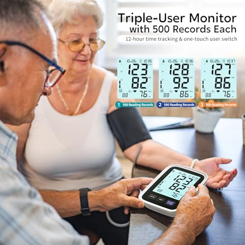 Blood Pressure Machine Upper Arm, 3 Size Cuffs, Small 7"-9", Medium/Large 9"-17" and Extra Large XL Cuff 13"-21", Accurate Automatic Digital BP Cuff Home Use, Large Backlit BP Monitor 3-User 1500 Mem - size: Small, Medium/Large & XL Sizes