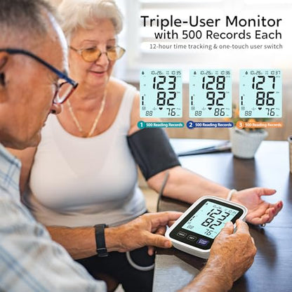 Blood Pressure Machine Upper Arm, 3 Size Cuffs, Small 7"-9", Medium/Large 9"-17" and Extra Large XL Cuff 13"-21", Accurate Automatic Digital BP Cuff Home Use, Large Backlit BP Monitor 3-User 1500 Mem - size: Small, Medium/Large & XL Sizes