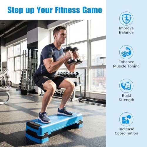 Goplus 35.5" Aerobic Step Platform w/4 Risers, 3-Level Adjustable 6" 8" 10" - color: Blue
