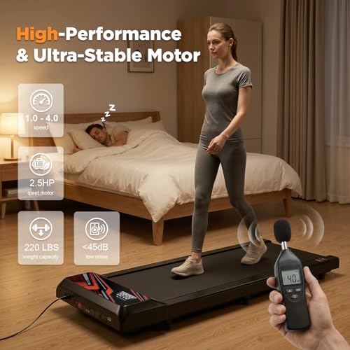 Under Desk Treadmill, Walking Mat with Incline pad, 2.5HP Portable Compact Treadmill for Home Office, Small Mini Walking Treadmill Pad with Remote & 2 in 1 Led Display, 265 Lbs Weight Capacity-Black