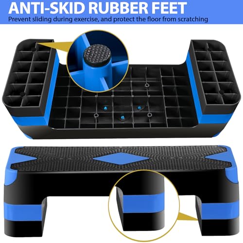 ZENY 26.5 inch Aerobic Step Platform with 4 Step Risers, 400 lbs Capacity - color: Blue