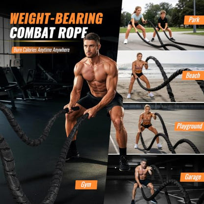 Battle Rope for Home Gym – 1.5 Inch 40FT Heavy Exercise Rope with Wear-Resistant Nylon Sleeve & Anchor Strap - size: 1.5 Inch x 40FT