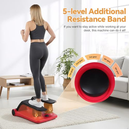 Air Resistance Stepper with Resistance Bands, 5-Level Adjustable Mini Stair Climber Fitness Machine with LCD Monitor, Non-Slip Pedals, 300lbs Capacity Portable Cardio Gym Equipment