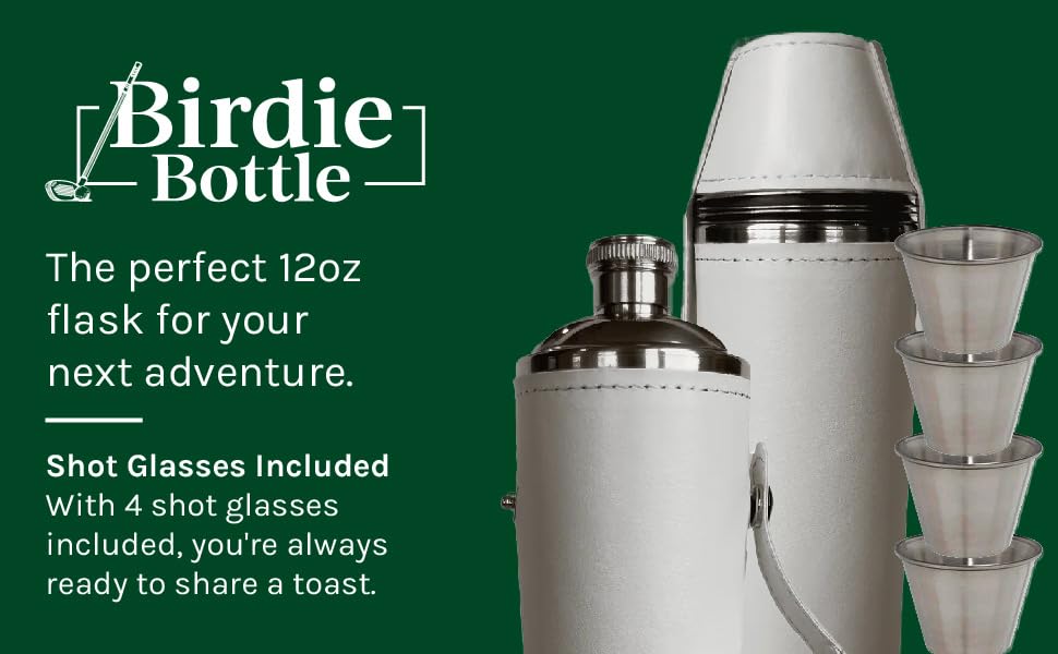 White 12 oz Flask with 4 Shot Glasses – Stainless Steel with Waterproof Leather Case, Leakproof, Great Gift Idea, Reusable, Travel-Size - color: White, size: 12oz Standard