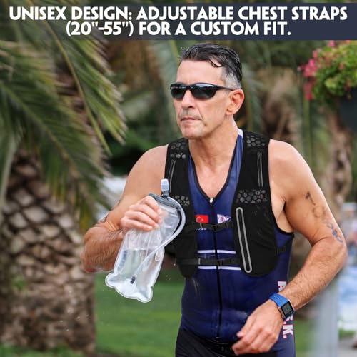 2 Pcs Running Vest for Women Men, Reflective Running Vest with Adjustable Waistband & Phone Pocket, Outdoor Pack Lightweight Breathable Backpack for Marathon Hiking - color: Black, Gray