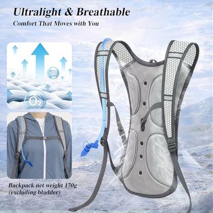 Lightweight 2 Pack Hydration Backpack with 2L Water Bladder for Hiking - color: White & Gray