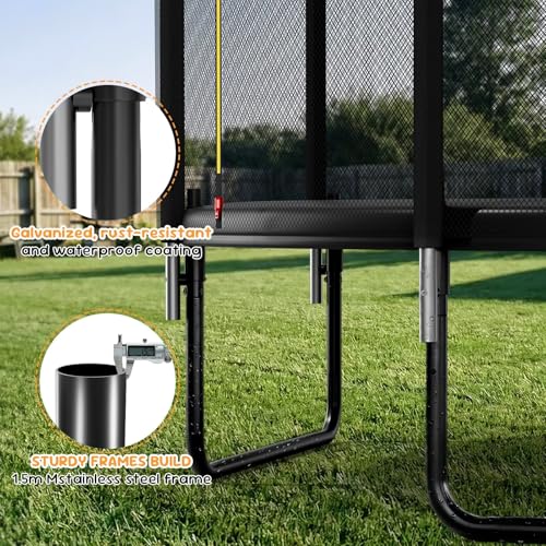 Trampoline Outdoor 8FT 10FT 14FT, Recreational Trampolines with Enclosure and Ladder, Anti-Rust Trampolines for Kids and Adults, ASTM Approval - size: 8FT