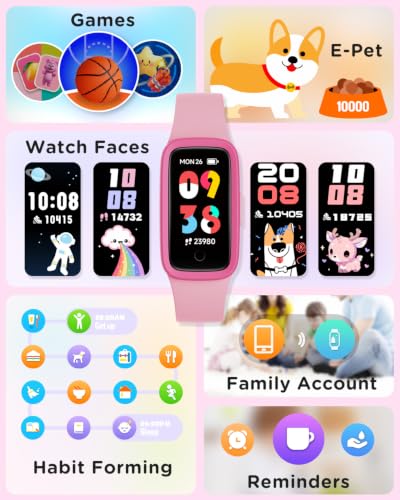 Vigor 3 Kids Watch Fitness Tracker, AMOLED Screen for Boys Girls Age 5-15 - color: Pink