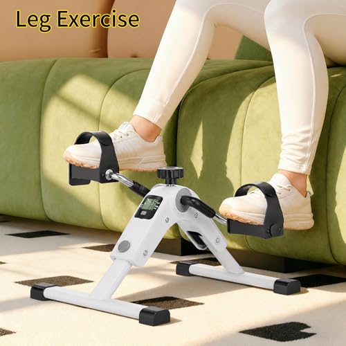 MOMODA Under Desk Bike Pedal Exerciser with LCD Display Portable Mini Exercise Bike for Arm and Leg - color: White