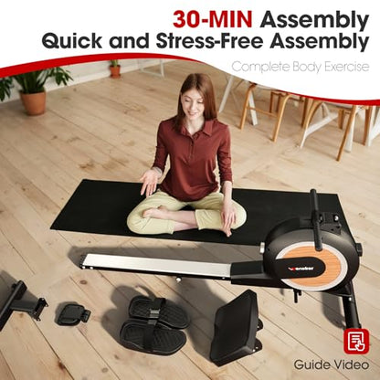 Wenoker Rowing Machine for Home, Magnetic Rower Machine, 350 LB Weight Capacity, 16-Level Silent Resistance Row Machine for Gym Exercise - color: Wood grain-APP