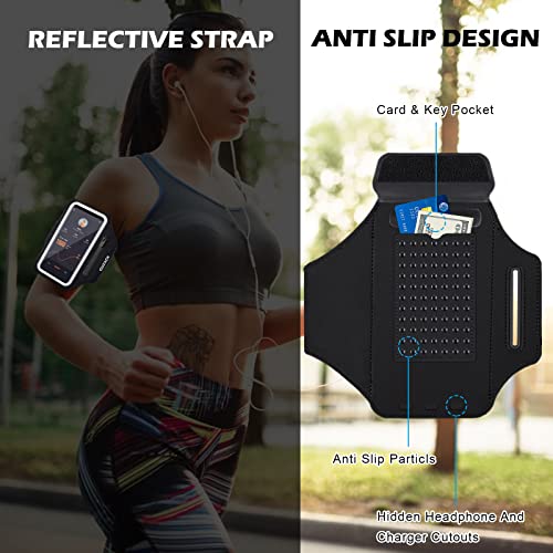 GUZACK Running Armband with Zipper Pouch, Running Phone Holder,Up to 6.9" - color: Black Zipper (Up to 6.9"), size: L