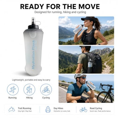 Soft Flask Collapsible Water Bottle, BPA-Free TPU Folding Hydration Flask with Dust Cover for Trail Running, Hiking & Cycling (25, Fluid Ounces)
