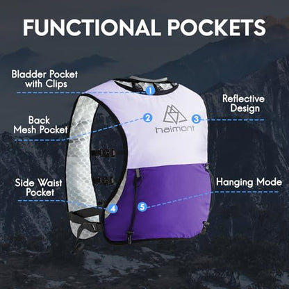 Haimont 5L Trail Running Hydration Vest with Soft Flasks - color: Purple, size: Large