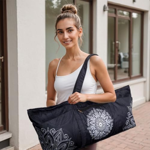 Yoga Mat Bag Yoga Mat Carrier with Shoes Compartment & Wet Pocket Pilates Bag with Zipper Pockets & Yoga Mat Holder Strap Yoga Bags and Carriers Fits All Your Stuff - color: Mandala Black